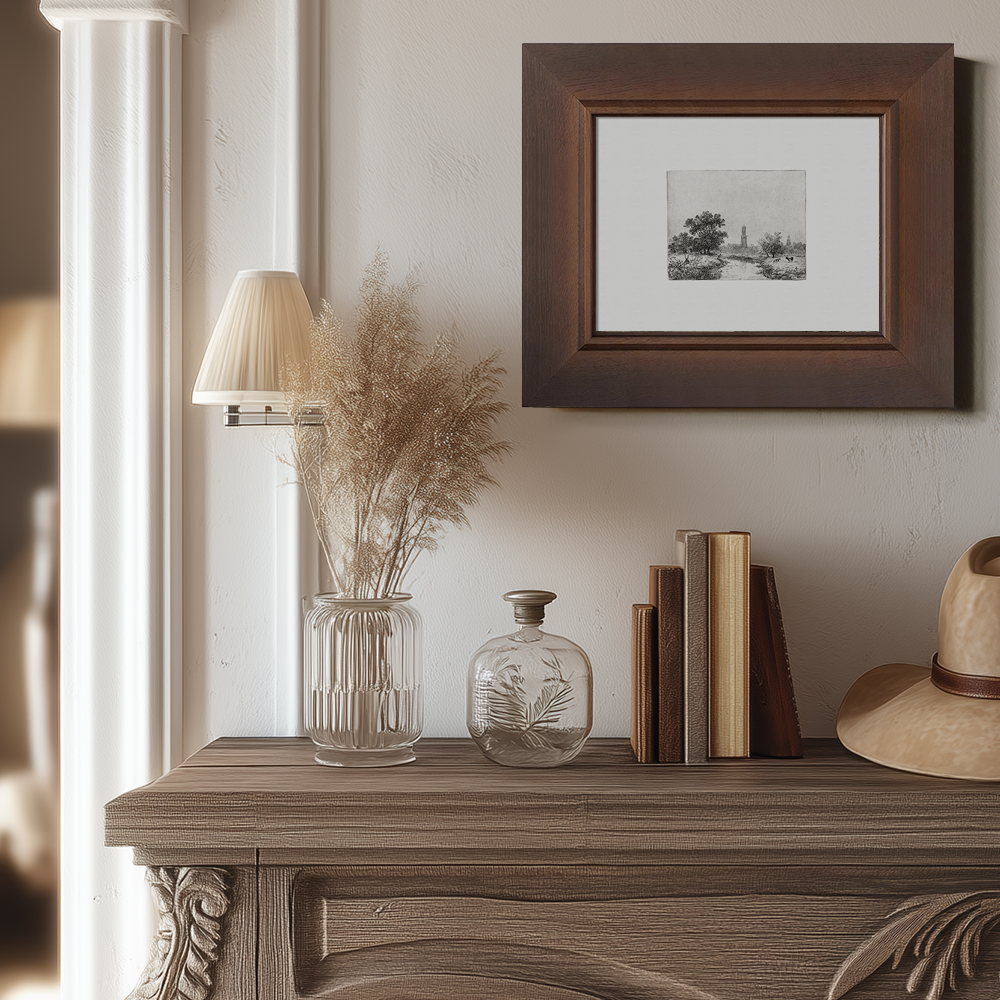 Pastoral Riverside Tower Etching Reverie