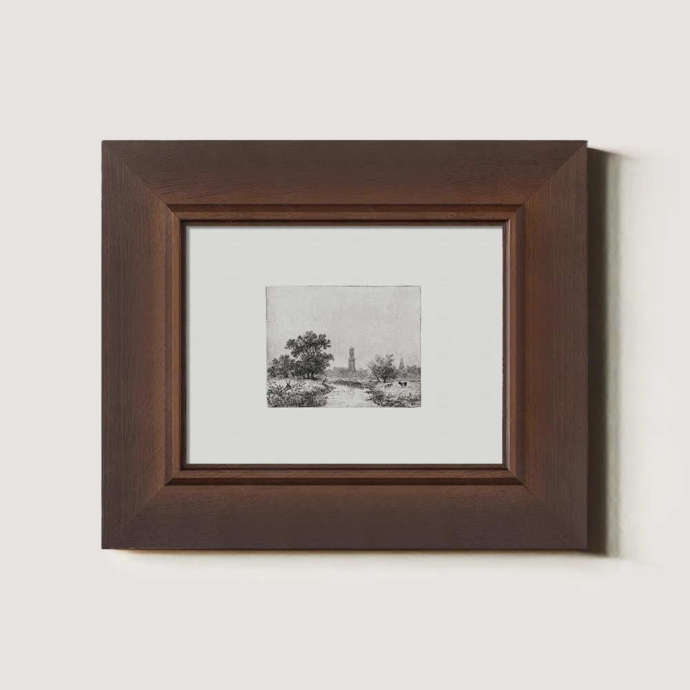 Pastoral Riverside Tower Etching Reverie