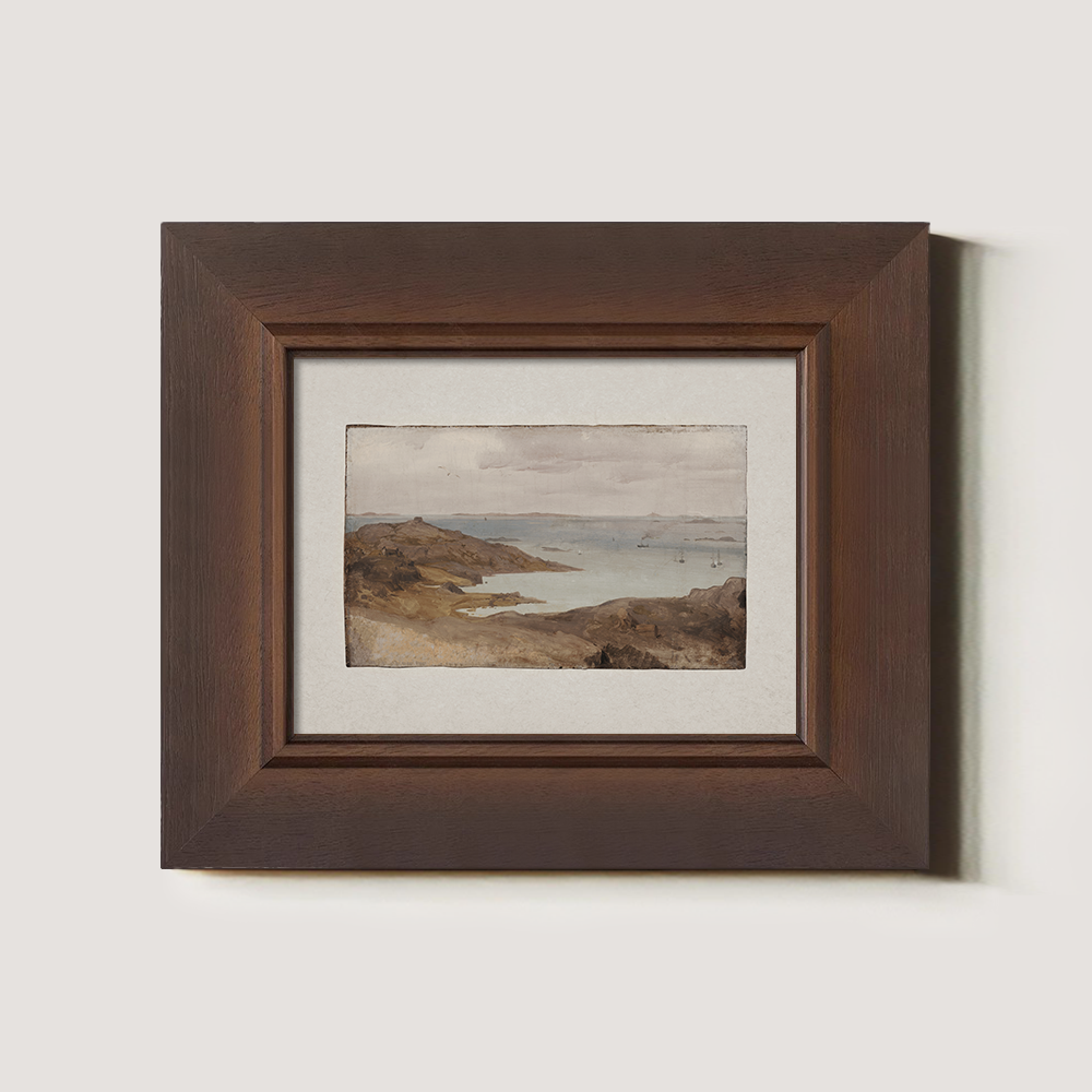 Misty Rocky Cove Watercolor Horizon