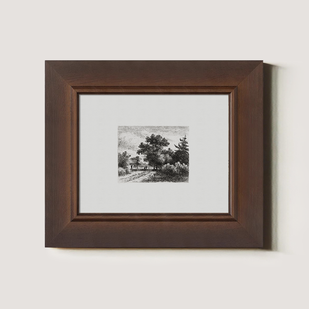 Foggy Hamlet Path Etching Reverie