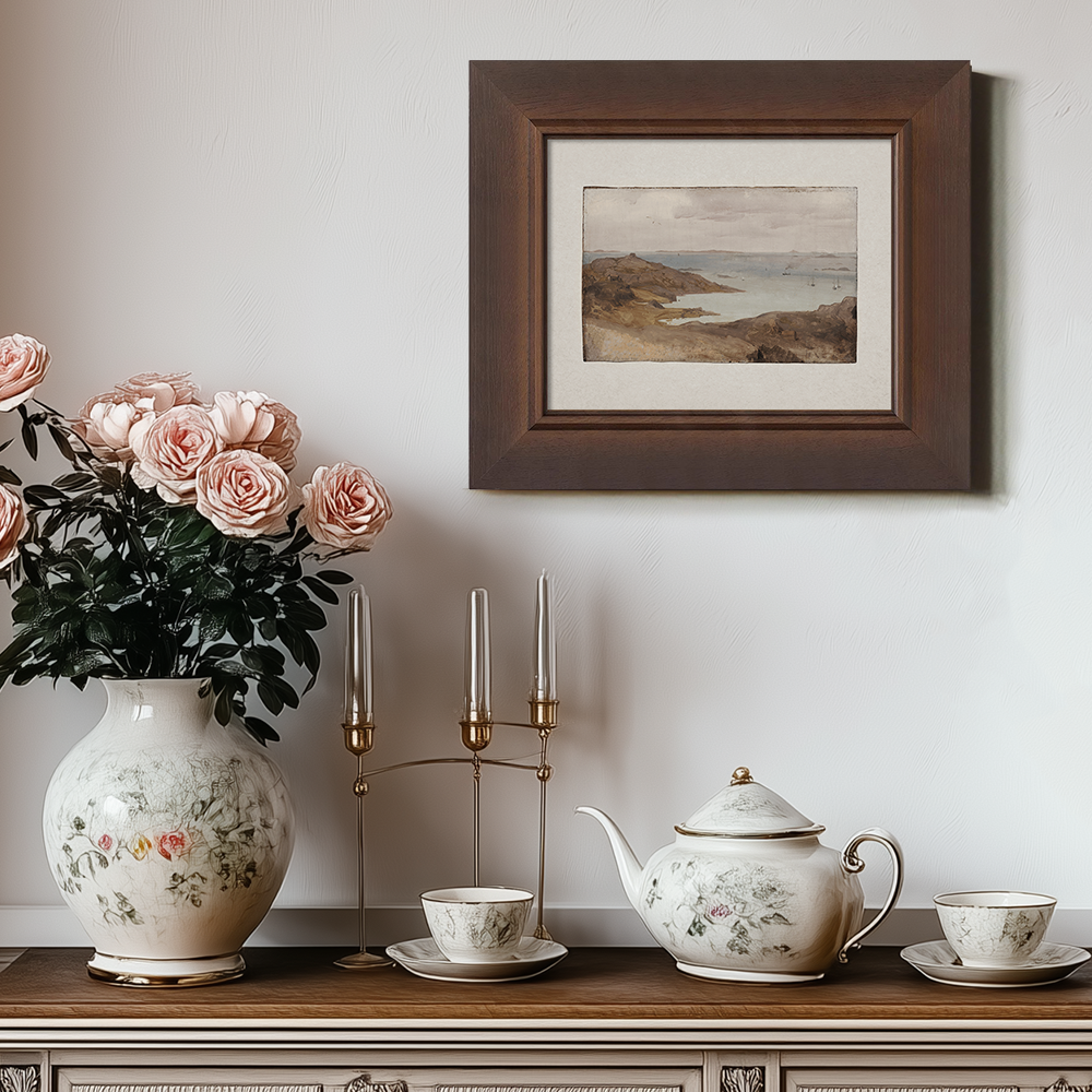 Misty Rocky Cove Watercolor Horizon