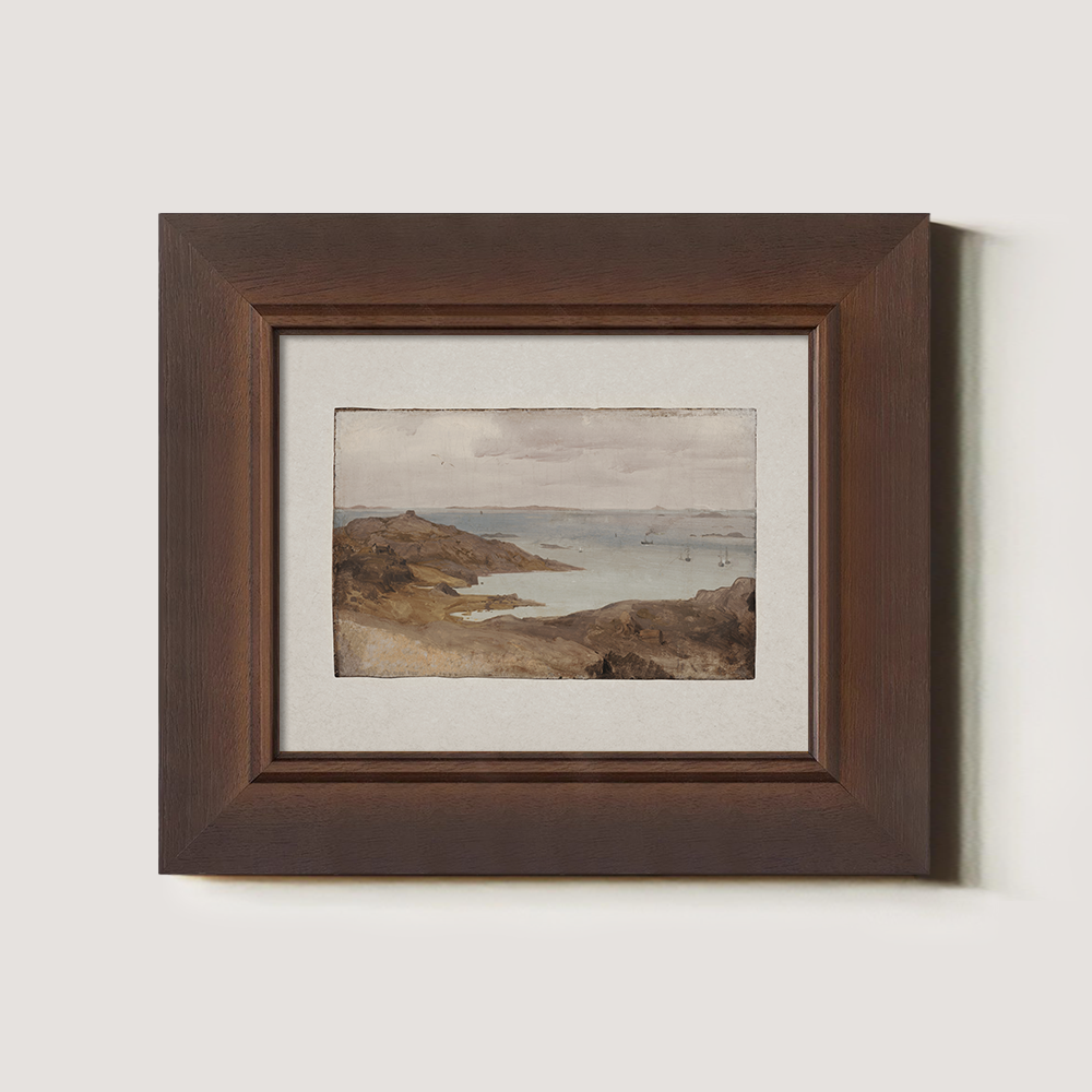 Misty Rocky Cove Watercolor Horizon