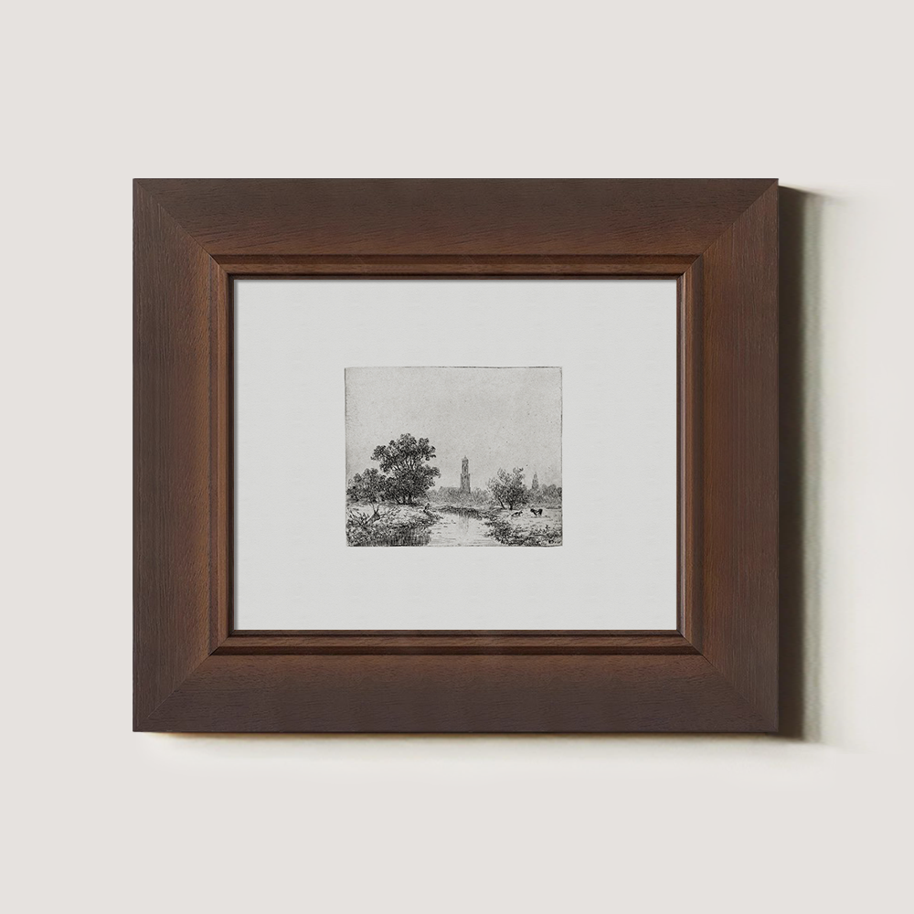 Pastoral Riverside Tower Etching Reverie