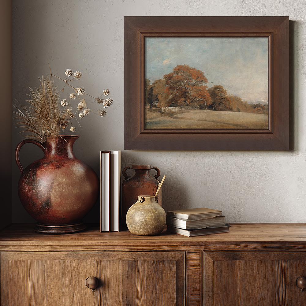 Serene Autumn Meadow Fence Watercolor Vista