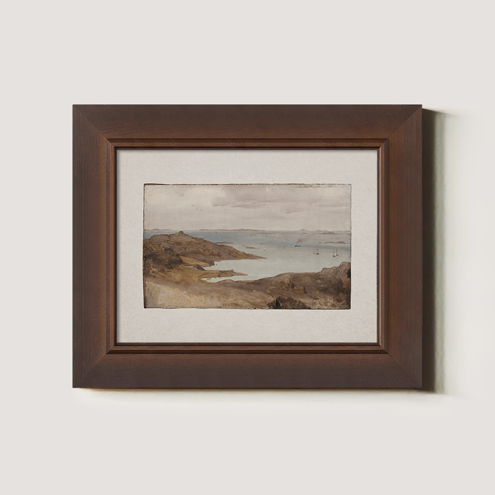 Misty Rocky Cove Watercolor Horizon