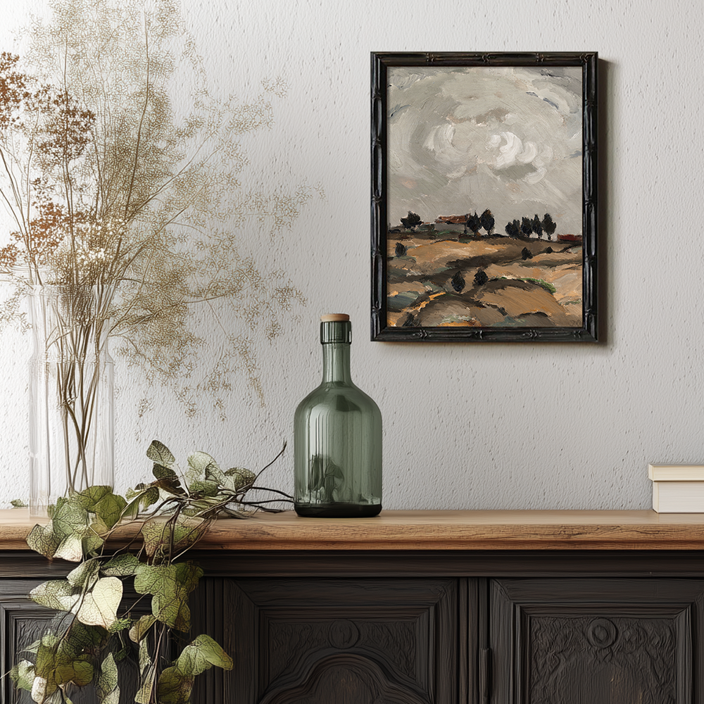 Abstract Neutral-Toned Landscape Art on a Hillside