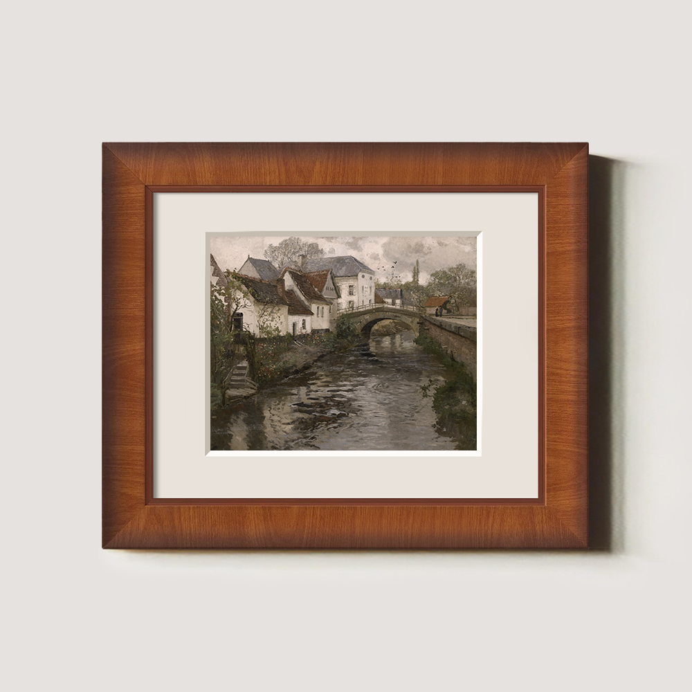 Serene European Village with a Stream Running Through the Middle Art