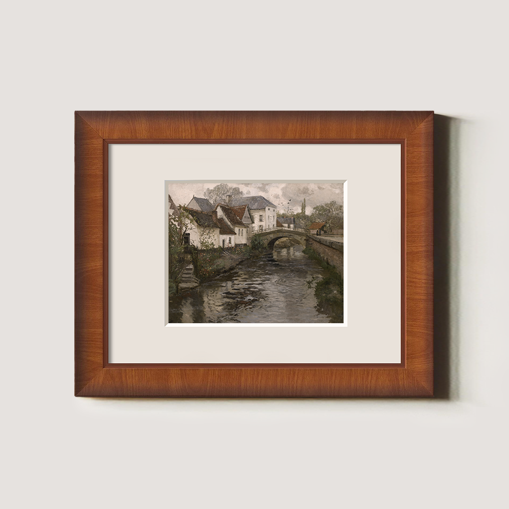 Serene European Village with a Stream Running Through the Middle Art