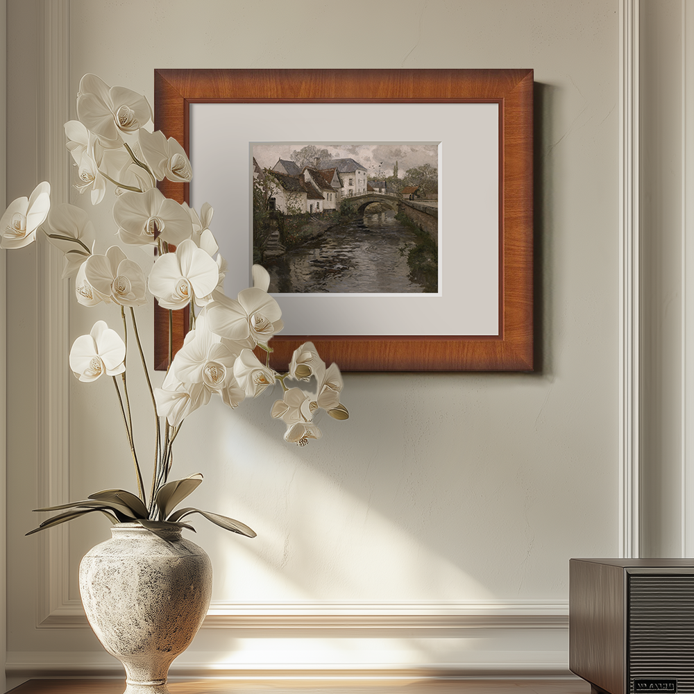 Serene European Village with a Stream Running Through the Middle Art