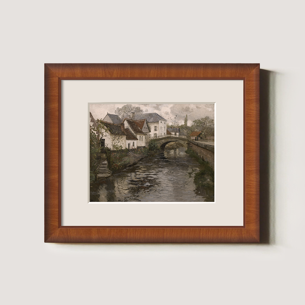 Serene European Village with a Stream Running Through the Middle Art
