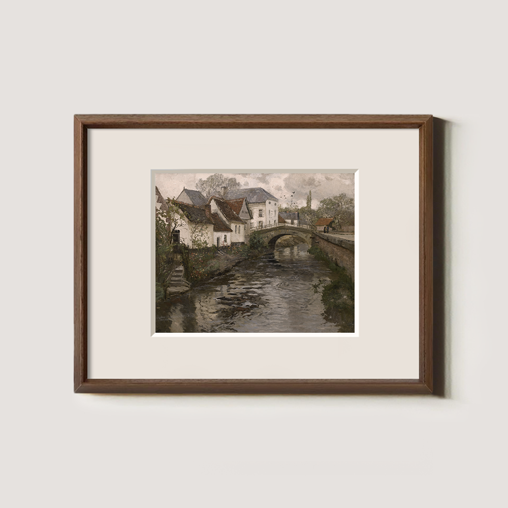 Serene European Village with a Stream Running Through the Middle Art