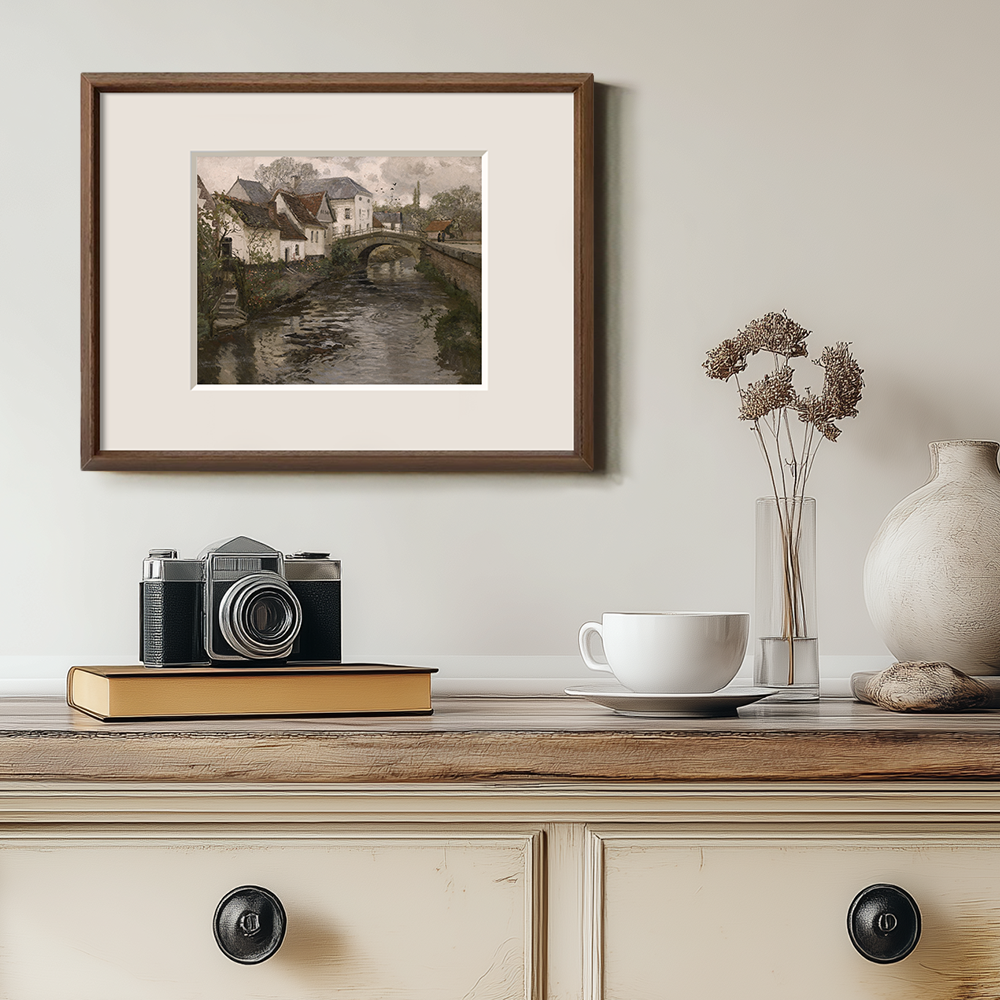 Serene European Village with a Stream Running Through the Middle Art