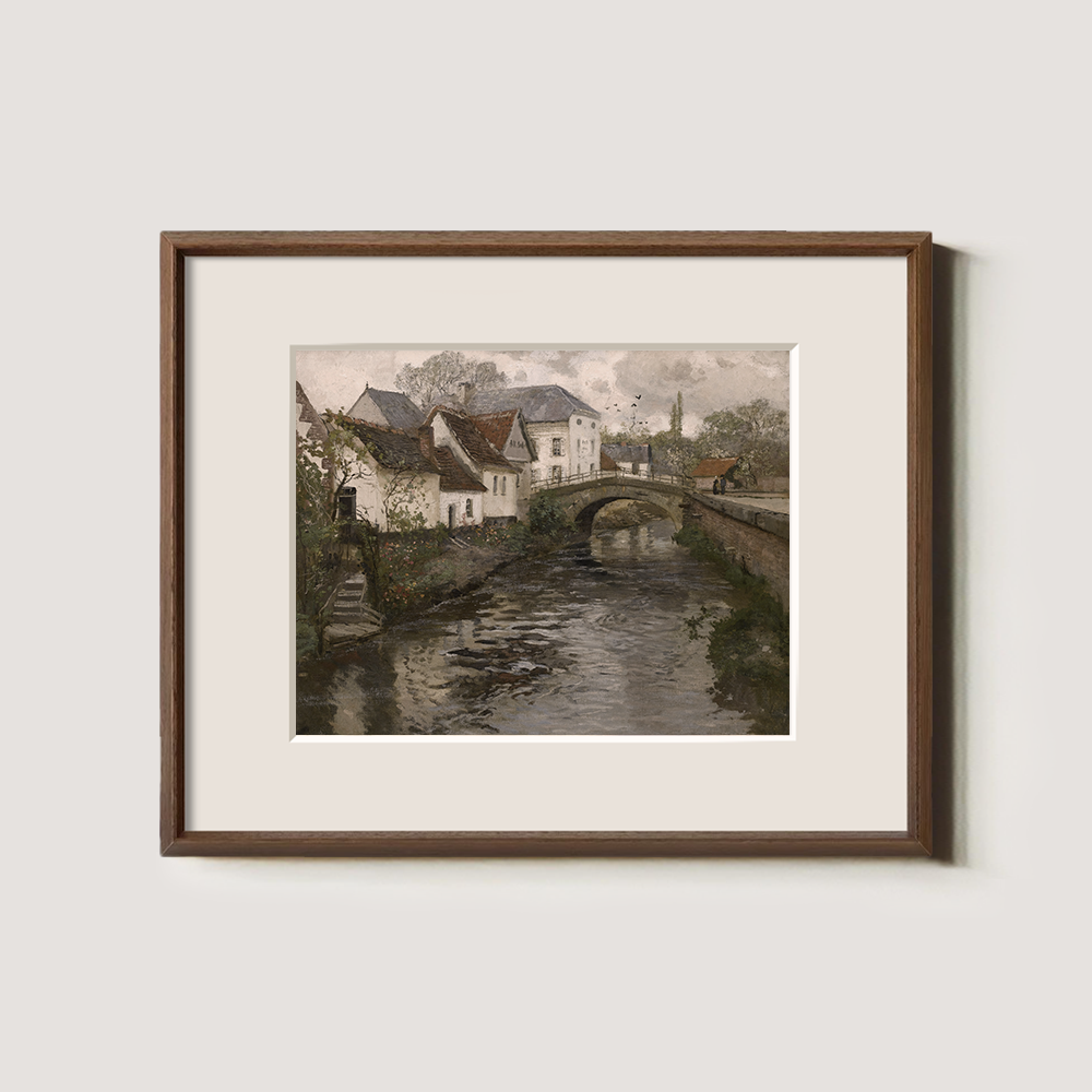 Serene European Village with a Stream Running Through the Middle Art