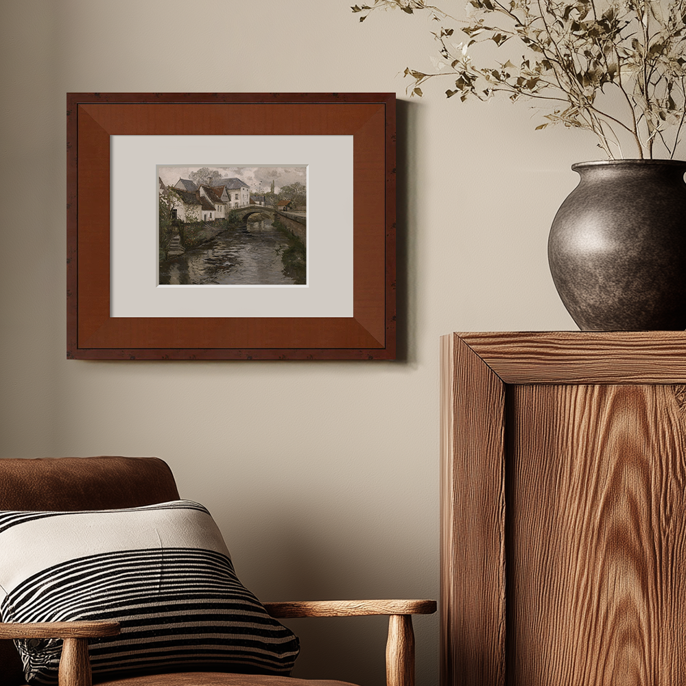 Serene European Village with a Stream Running Through the Middle Art