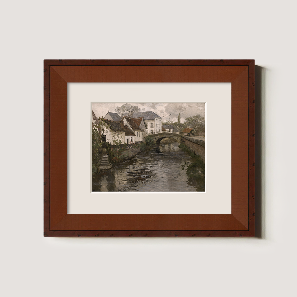 Serene European Village with a Stream Running Through the Middle Art