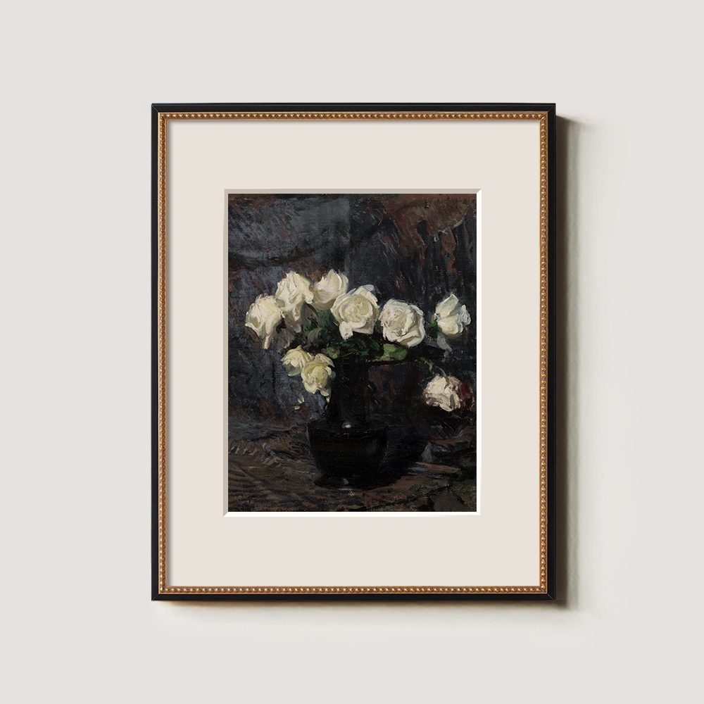White Roses In A Dark Vase