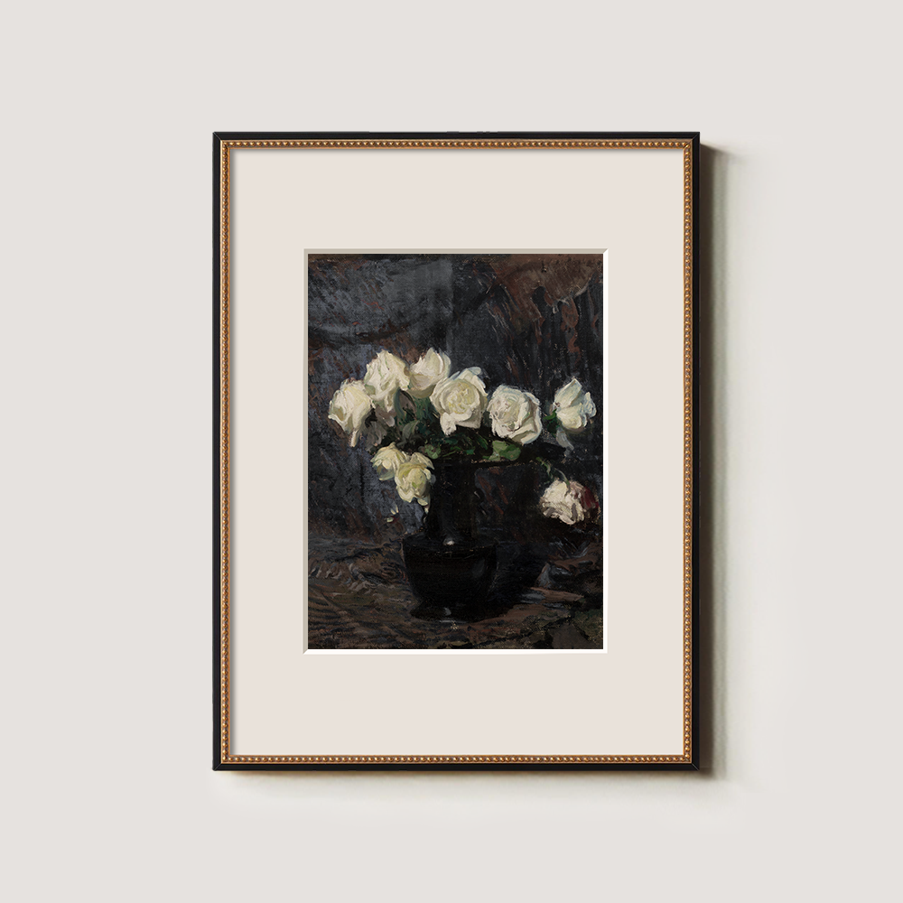 White Roses In A Dark Vase