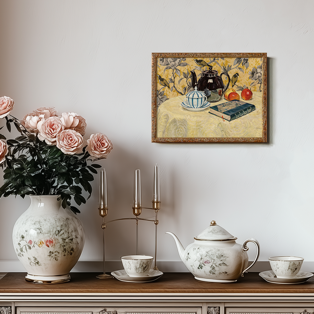 Whimsical Tea Repose Watercolor Still Life