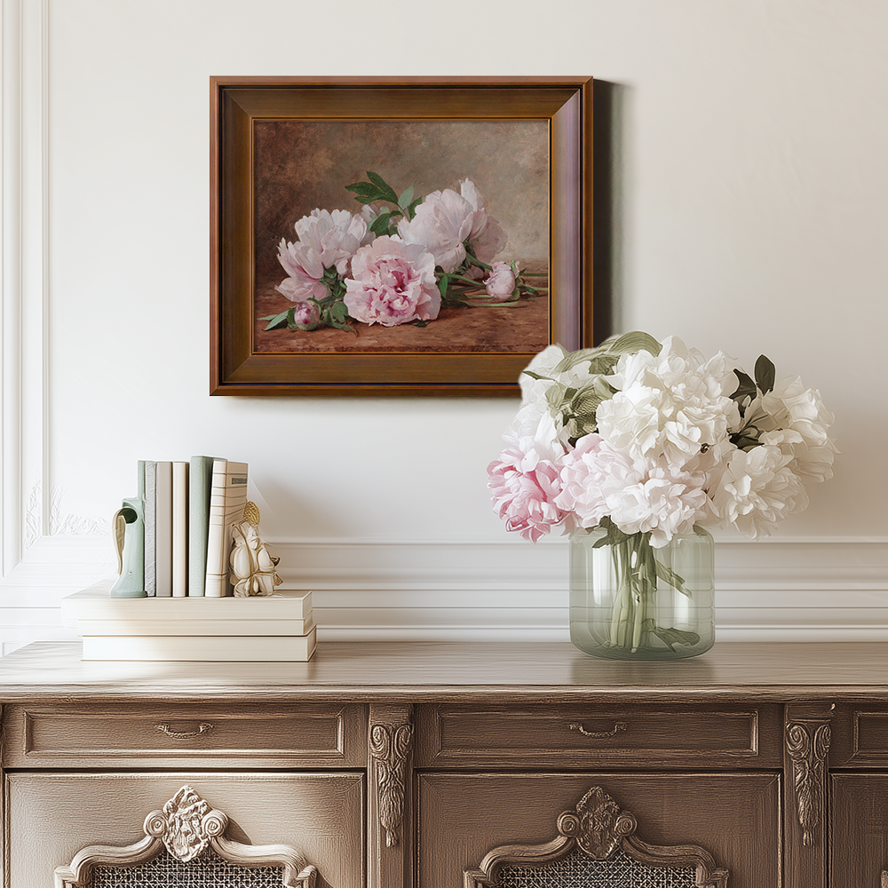 White Peonies On A Wooden Table