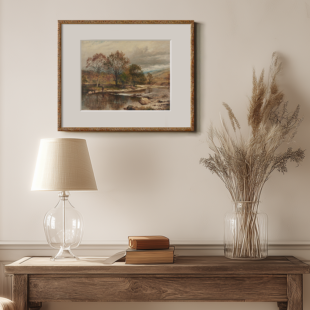 Autumn Suburban Lake View, Vintage Style