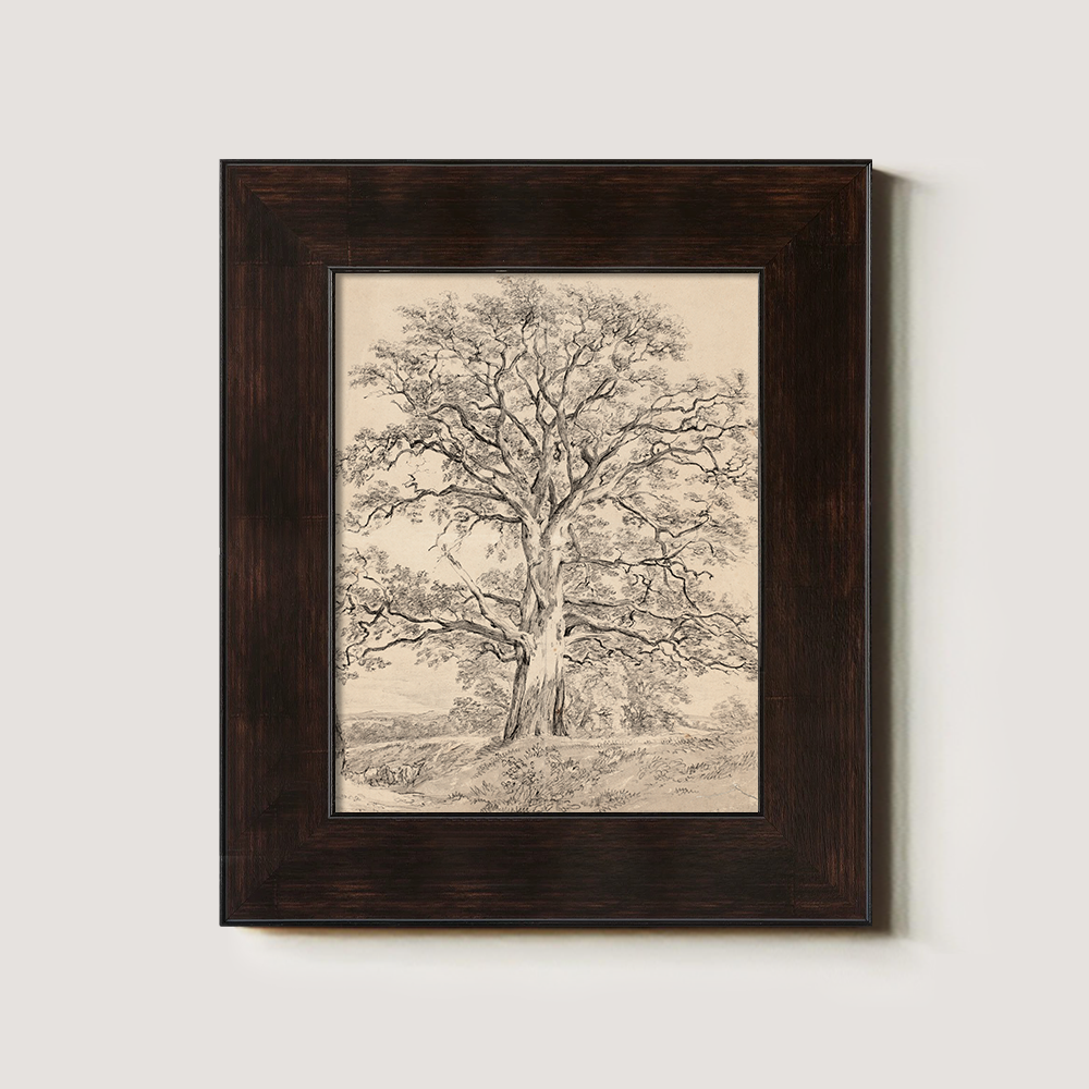 Sketch Art of an Old Tree with a Winding Trunk in Beige