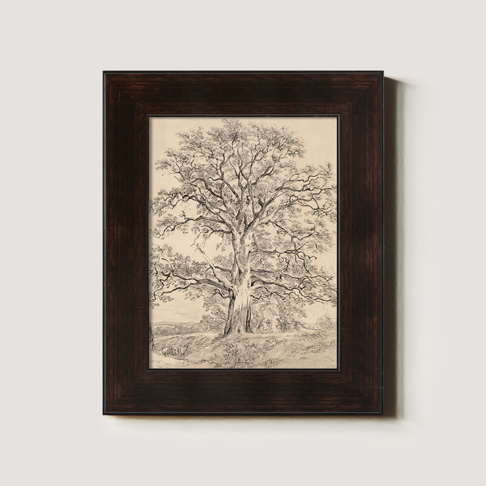 Sketch Art of an Old Tree with a Winding Trunk in Beige