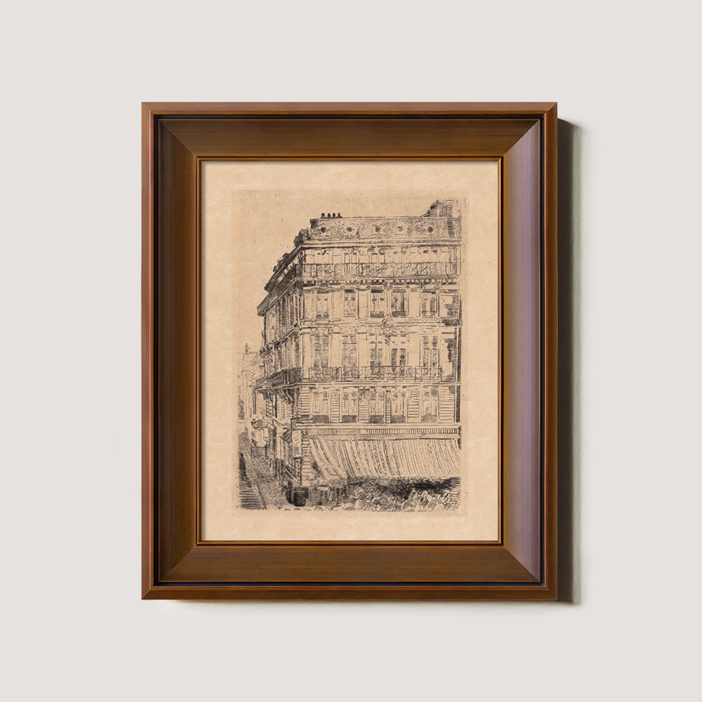 Ornate Parisian Façade Ink Vignette