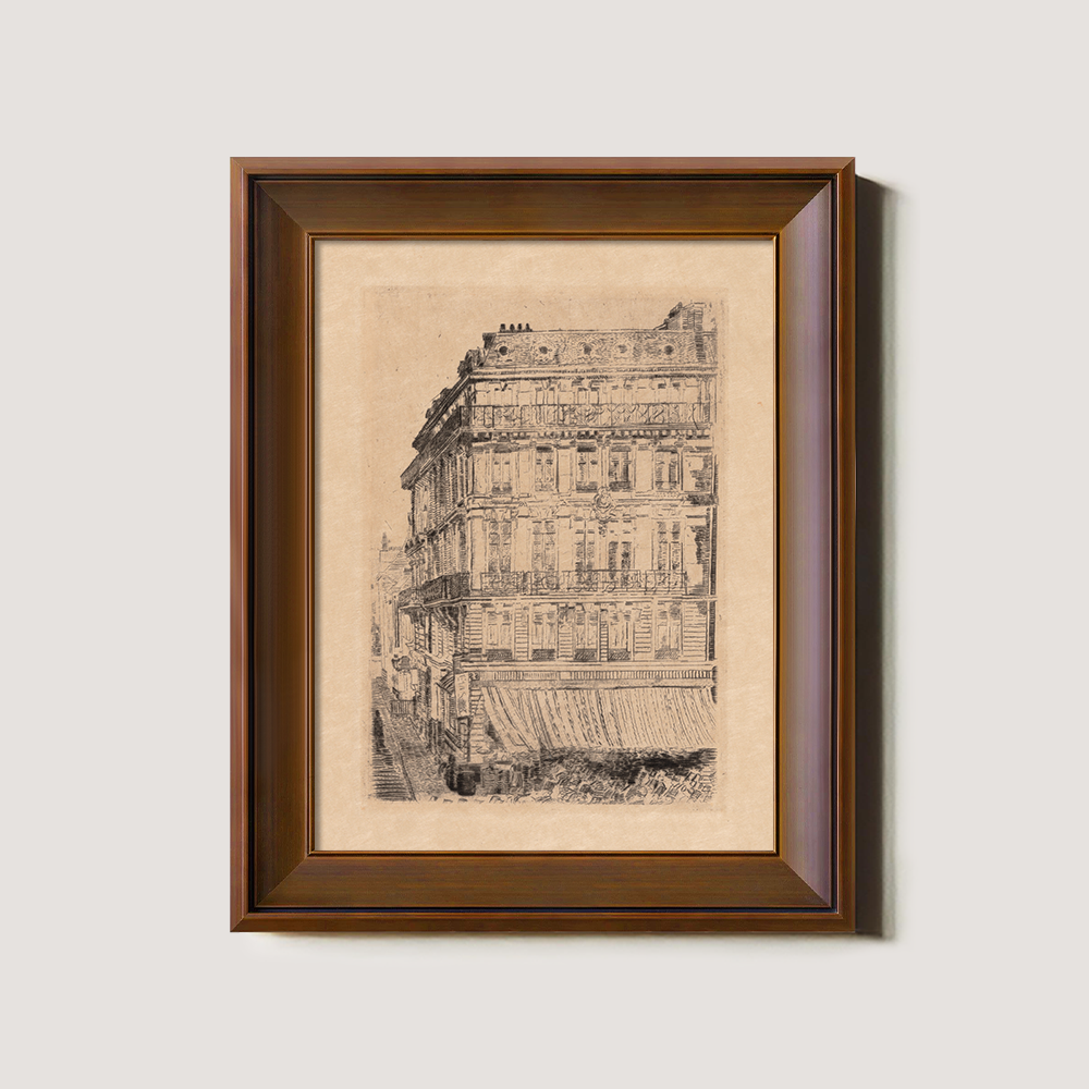 Ornate Parisian Façade Ink Vignette