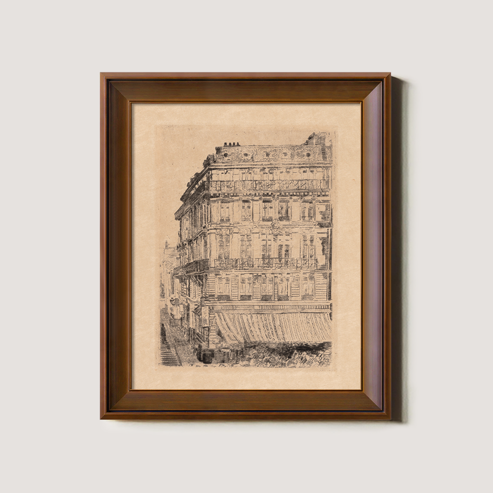 Ornate Parisian Façade Ink Vignette
