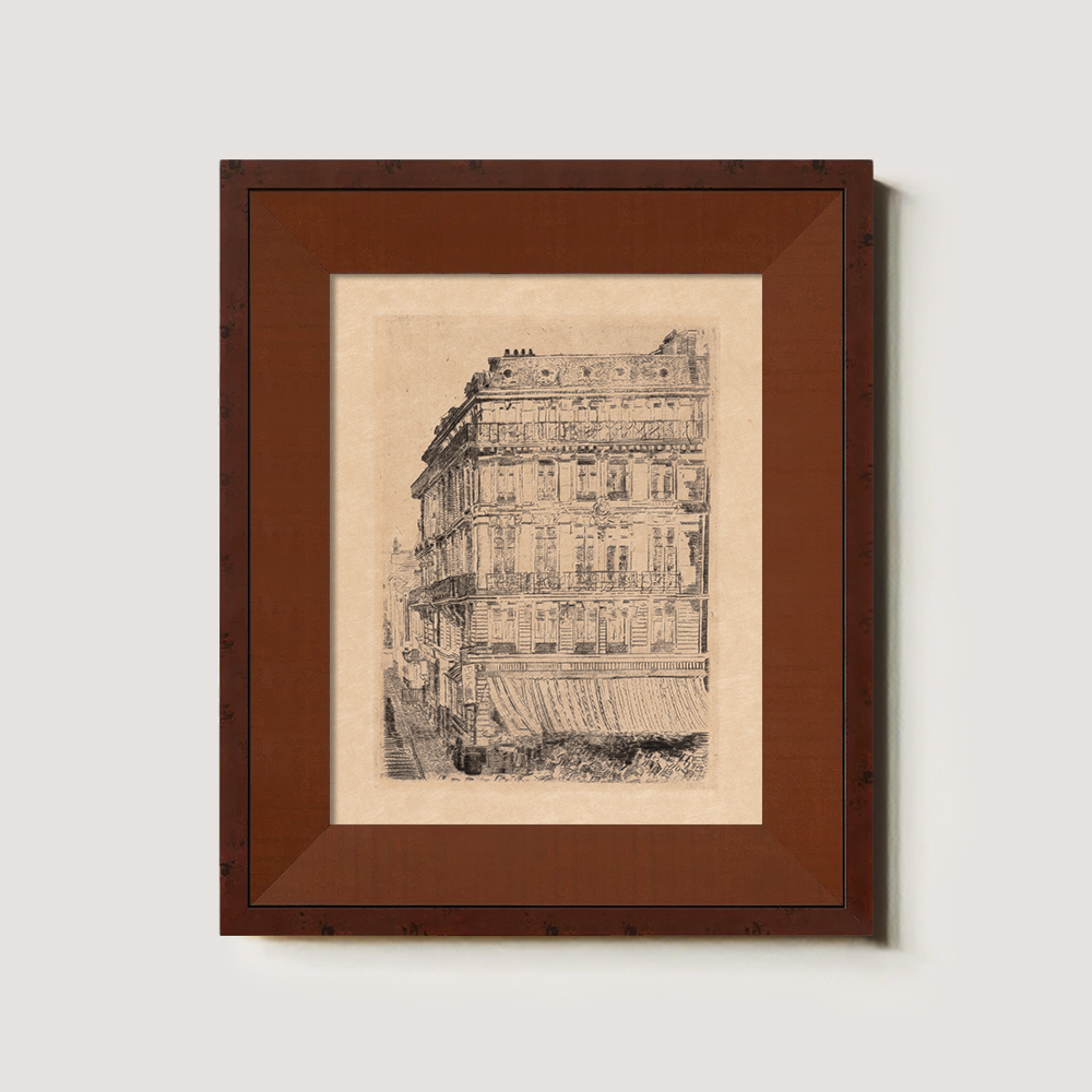 Ornate Parisian Façade Ink Vignette