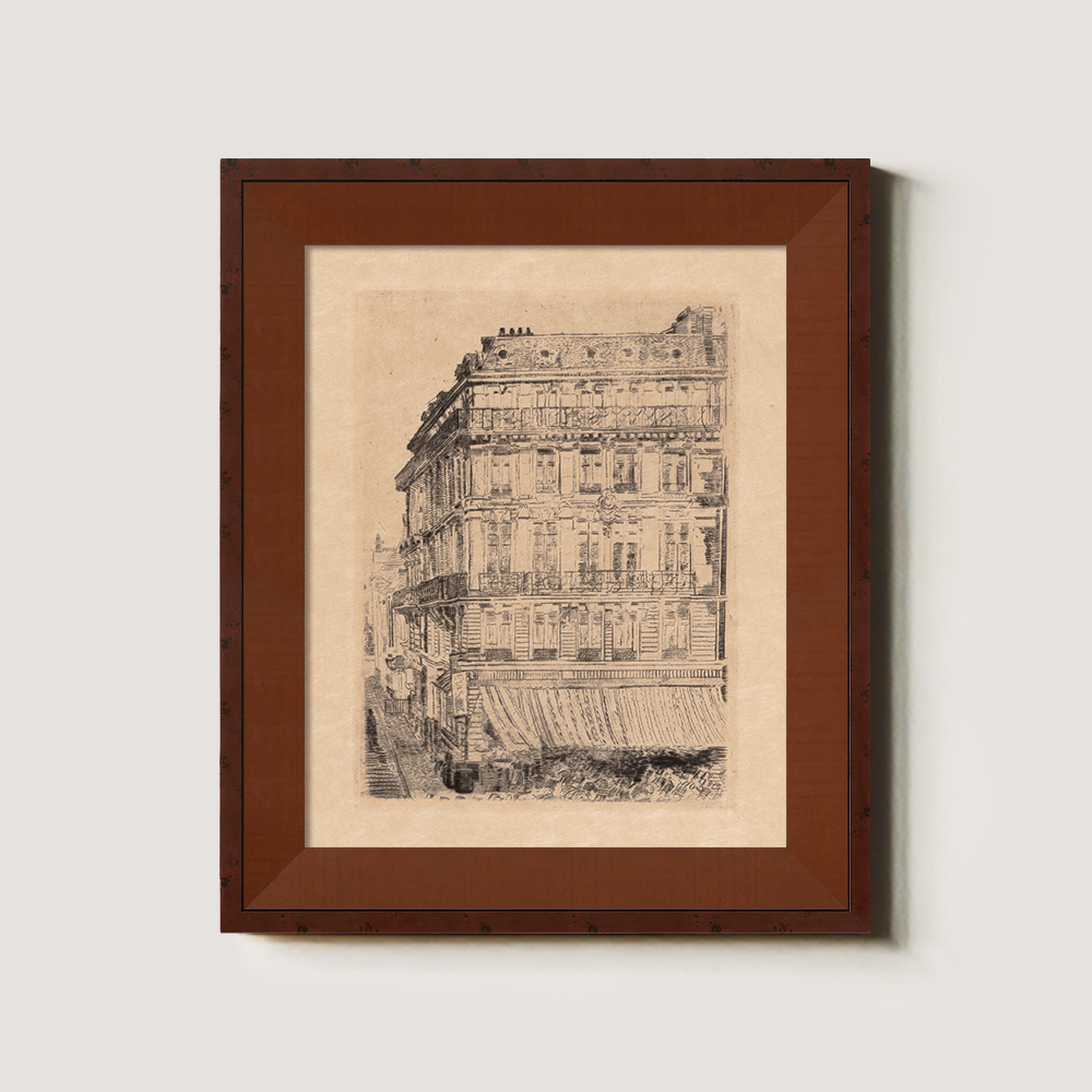 Ornate Parisian Façade Ink Vignette