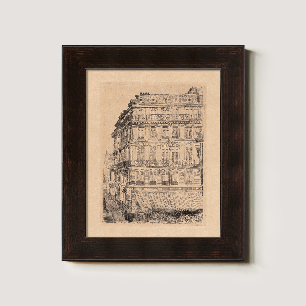 Ornate Parisian Façade Ink Vignette
