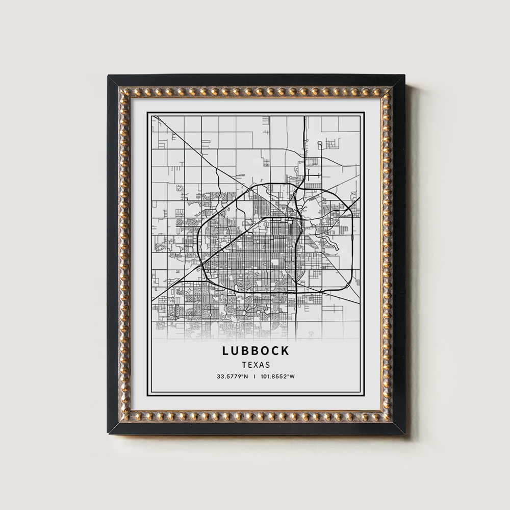 Minimalist Lubbock City Map Line Art Print