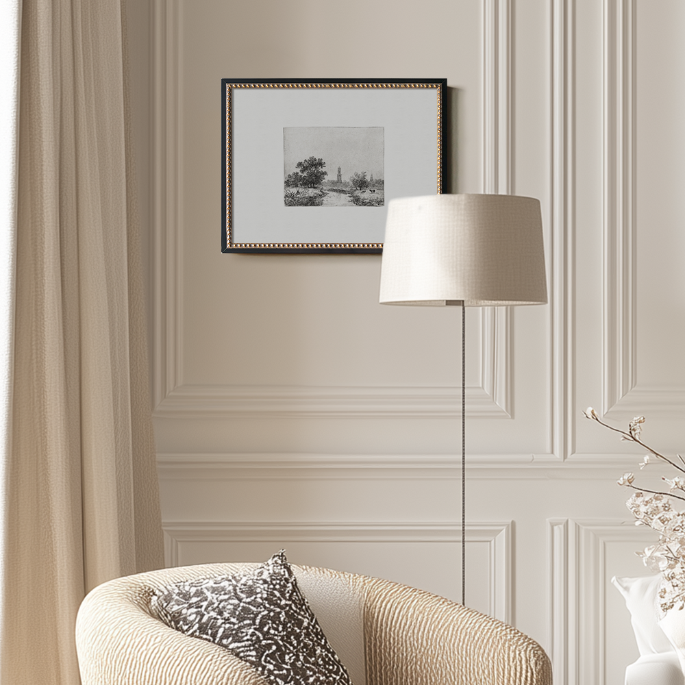 Pastoral Riverside Tower Etching Reverie