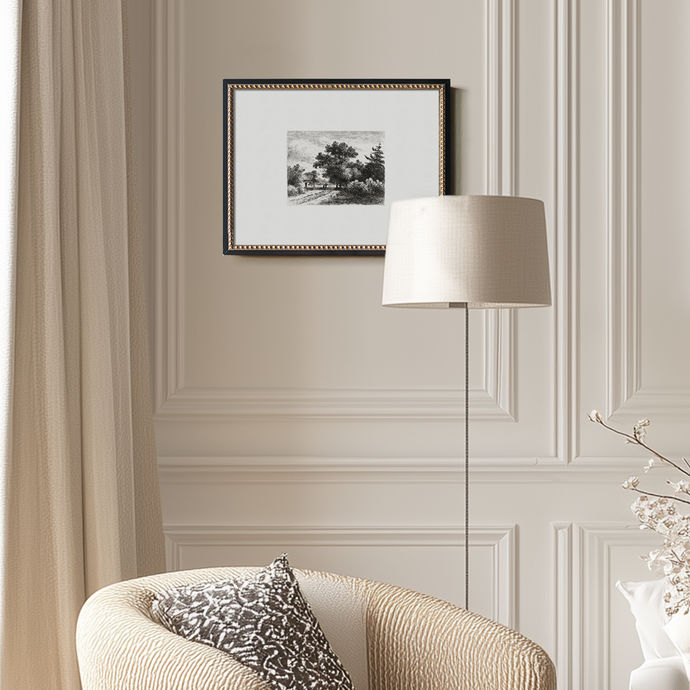 Foggy Hamlet Path Etching Reverie