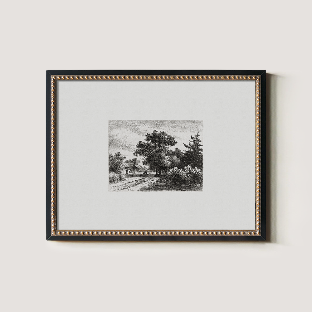 Foggy Hamlet Path Etching Reverie