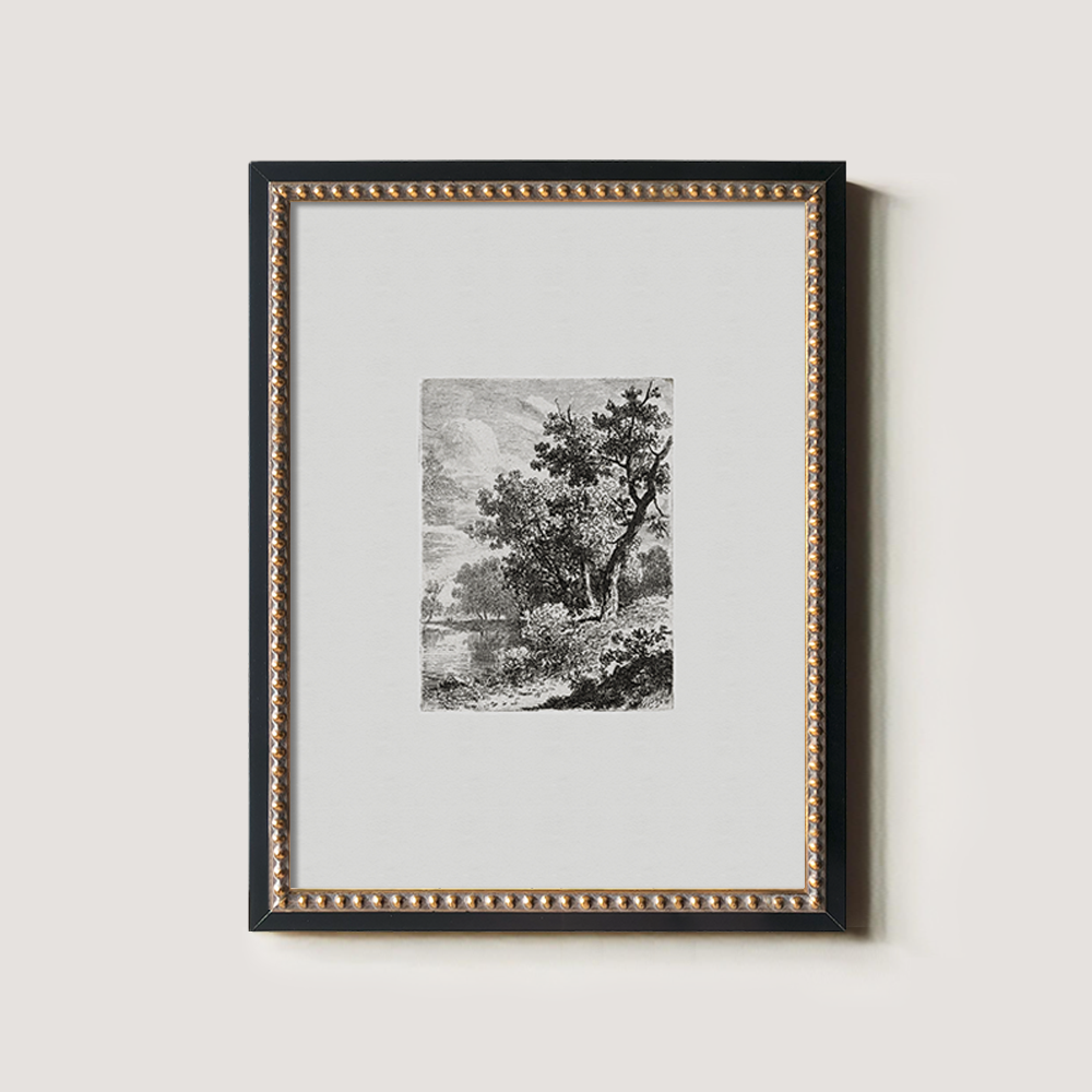 Misty Lakeside Thicket Etching Reverie