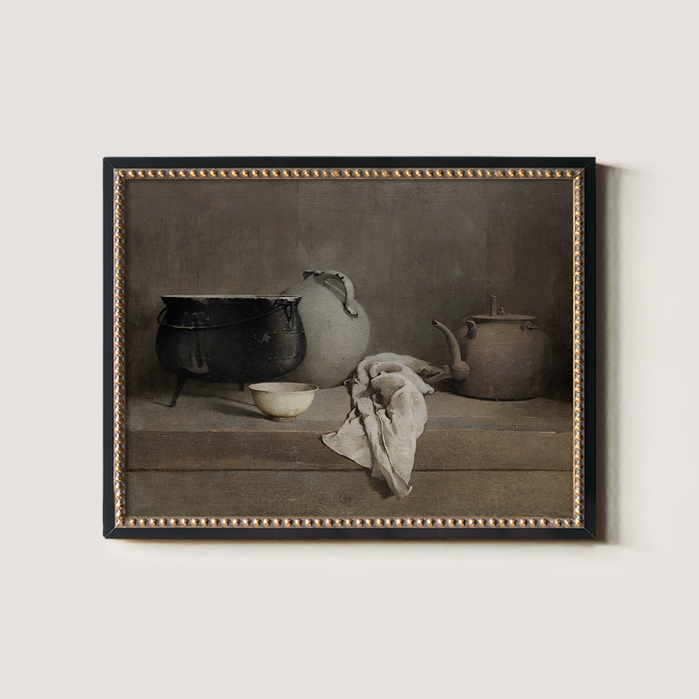 Hushed Earthenware Alcove Watercolor Still Life