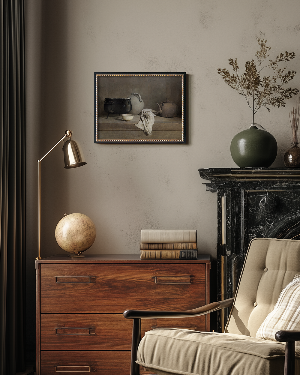 Hushed Earthenware Alcove Watercolor Still Life