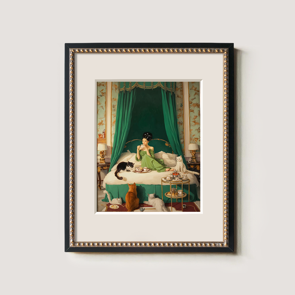 Indulgent Emerald Boudoir Feline Reverie