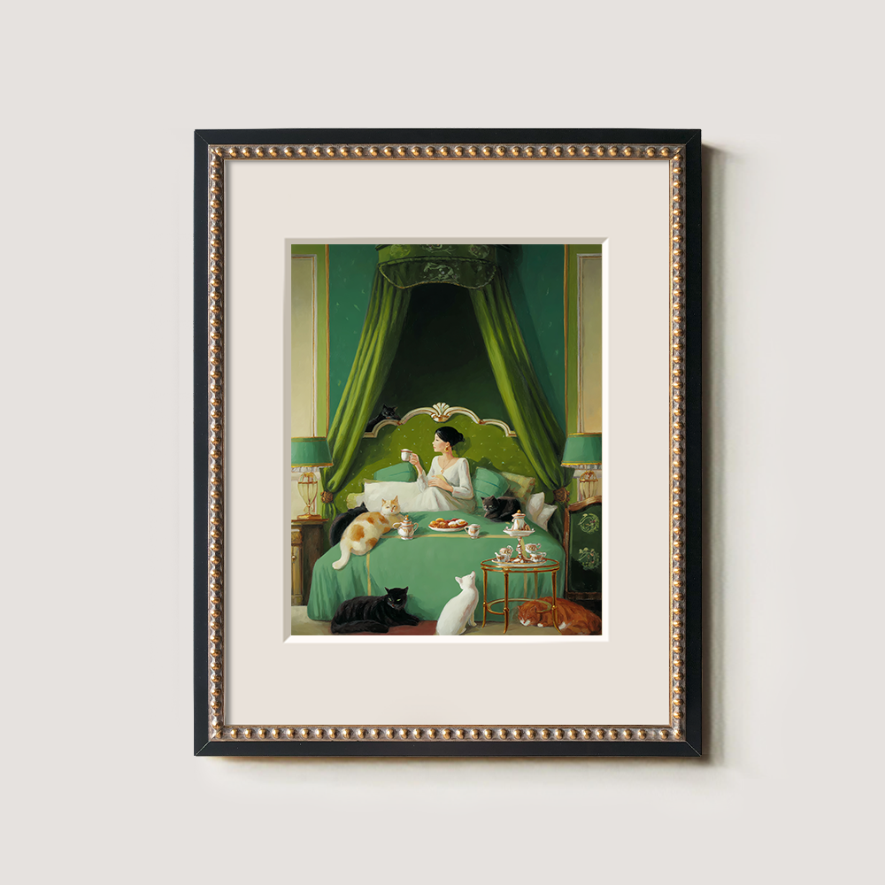 Luxurious Verdant Bedroom Feline Tea Reverie