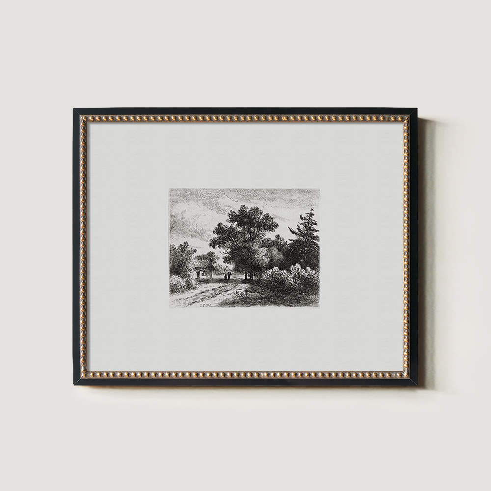 Foggy Hamlet Path Etching Reverie