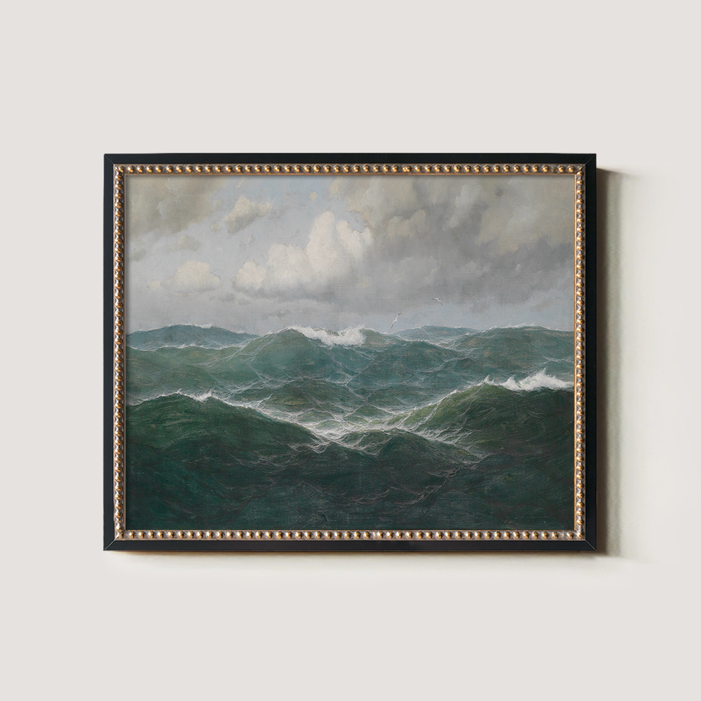 Tempestuous Seascape with Crashing Waves and Distant Birds