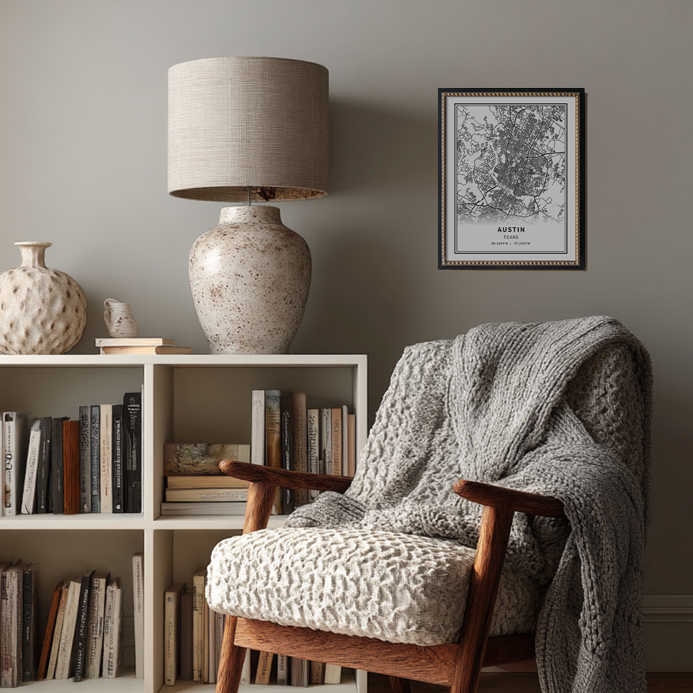 Minimalist Austin City Map Line Art Print