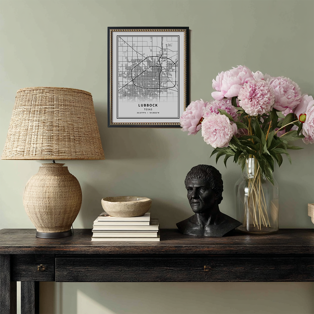 Minimalist Lubbock City Map Line Art Print