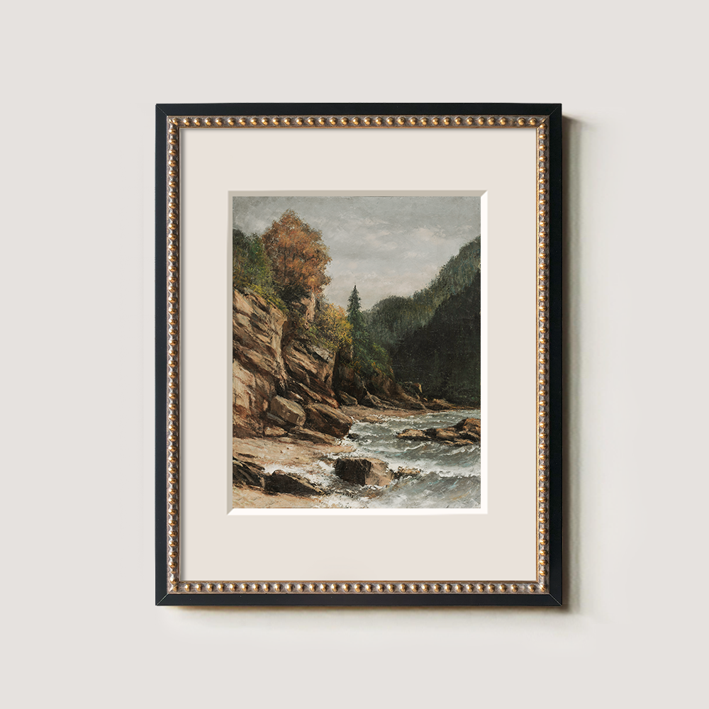 Rocky River With Fall Trees And Cliff