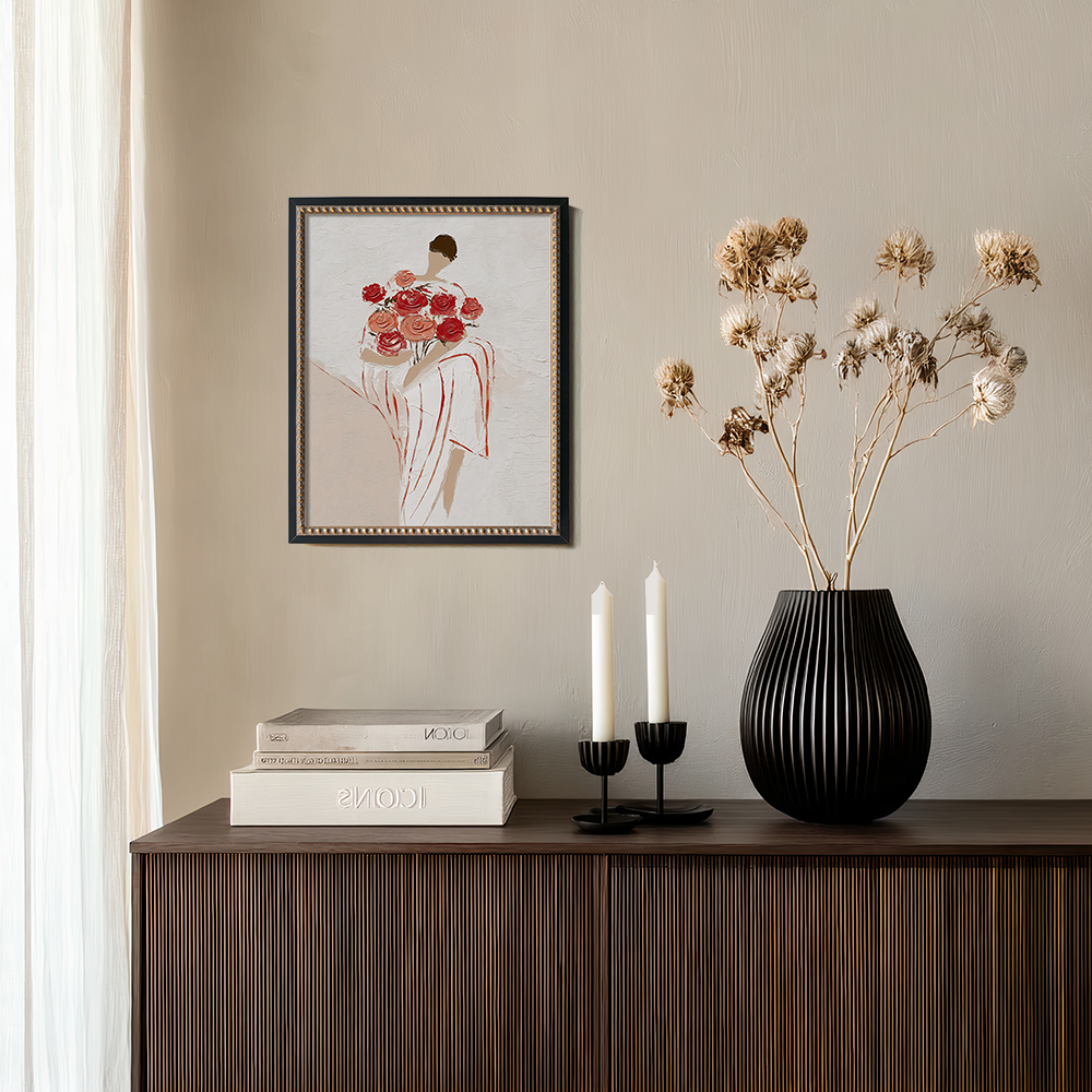 Standing Figure Holding Large Red Roses