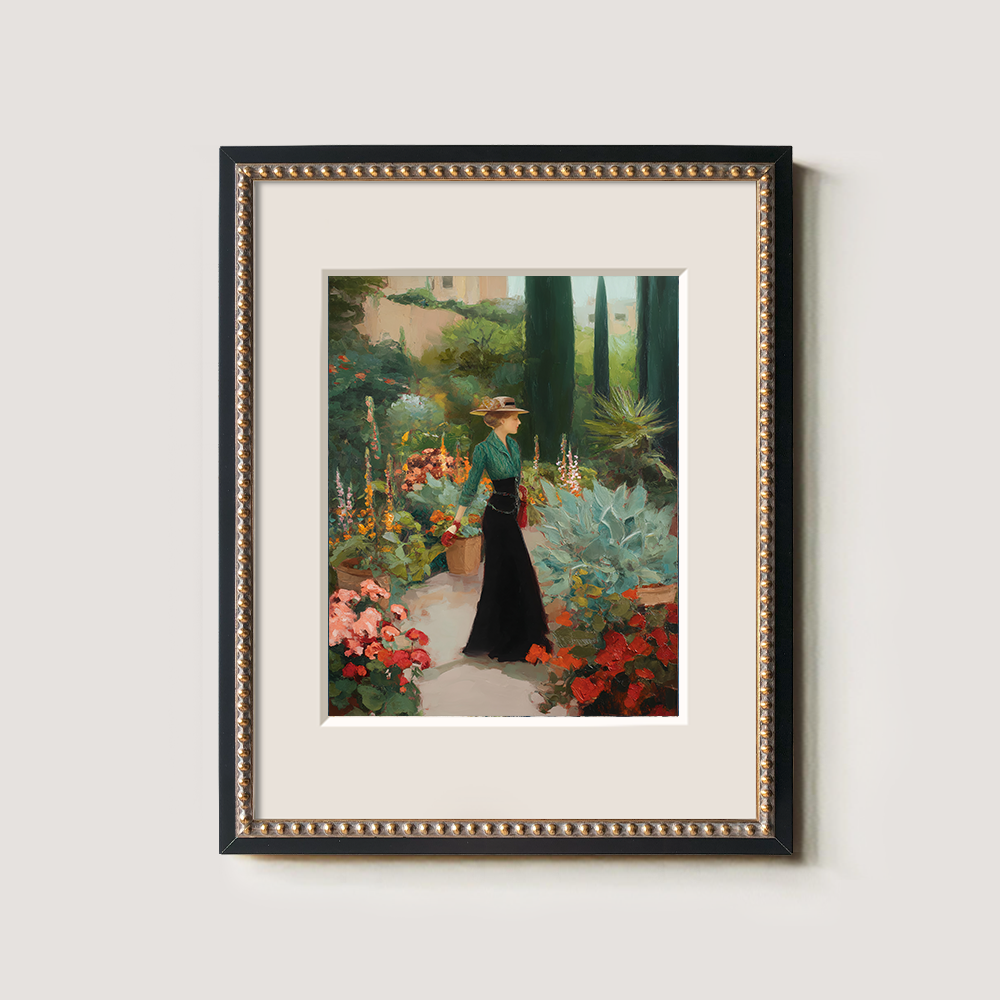 Graceful Emerald Garden Stroll Watercolor Reverie