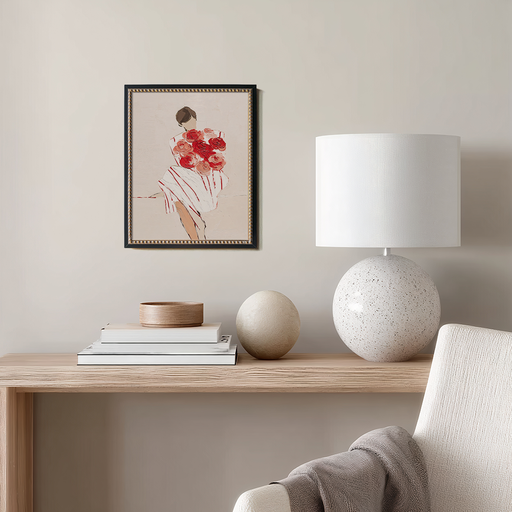 Figure with Red Roses and Striped Dress