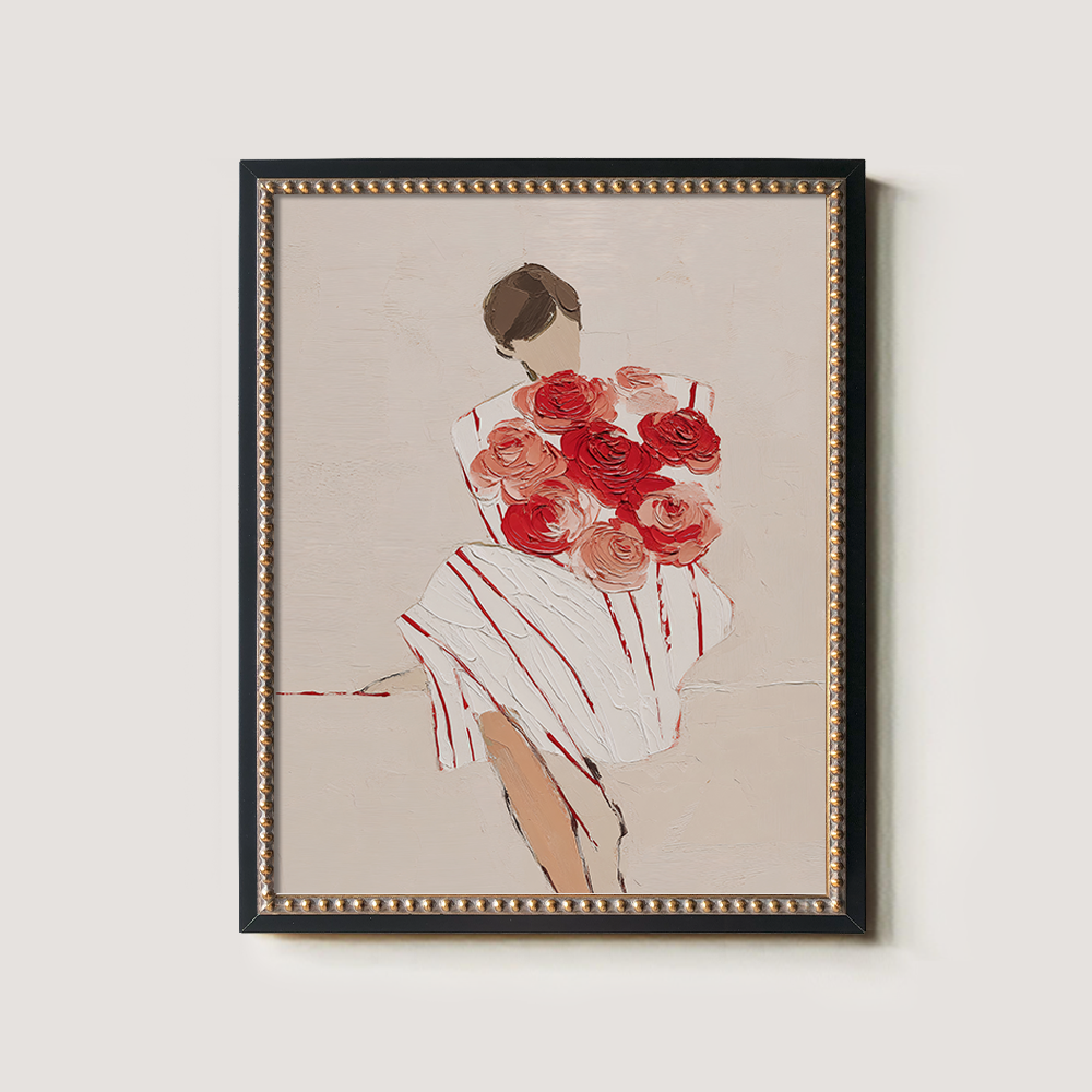 Figure with Red Roses and Striped Dress